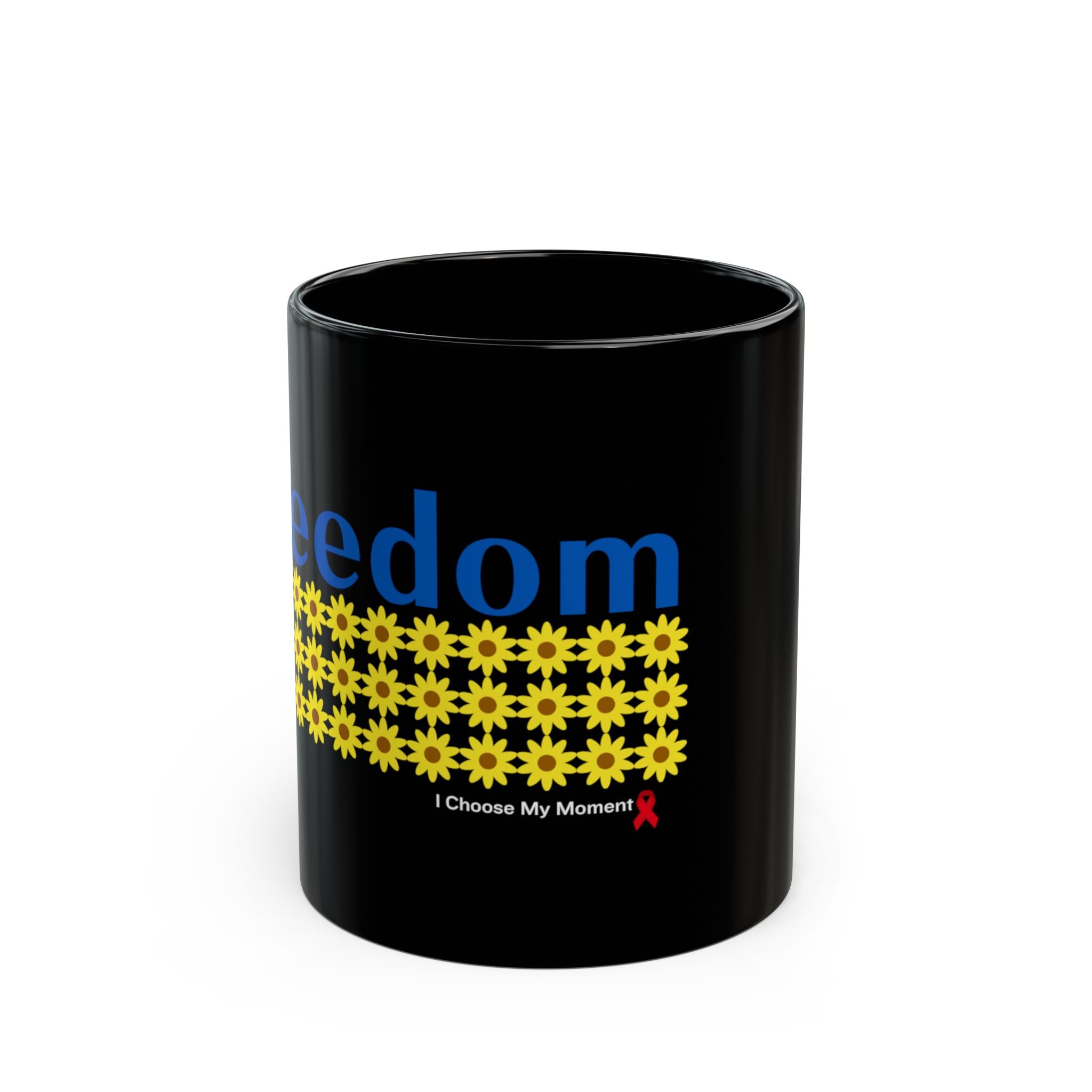 Freedom Daisy Black Mug — "I Choose My Moment" Inspirational Coffee Cup
