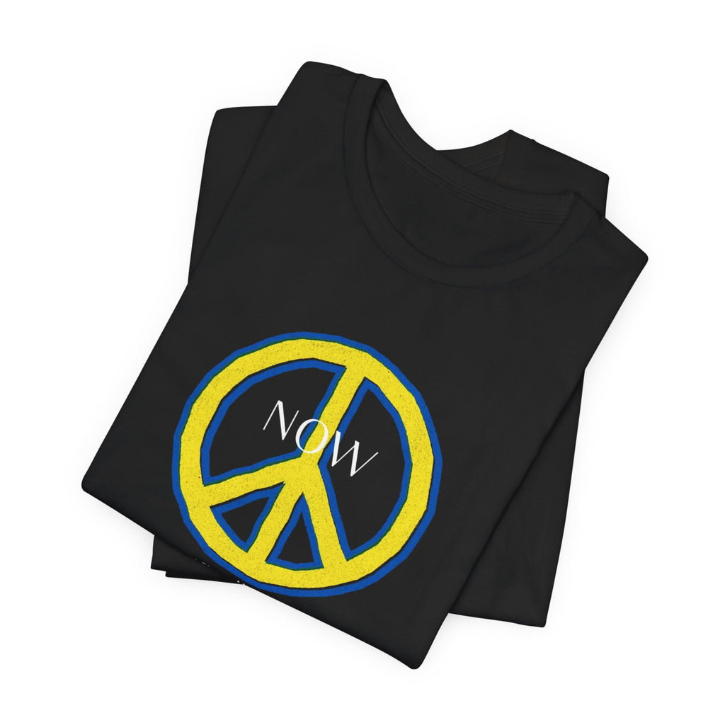 NOW Peace Sign T‑Shirt — Bold Yellow & Blue Peace Tee