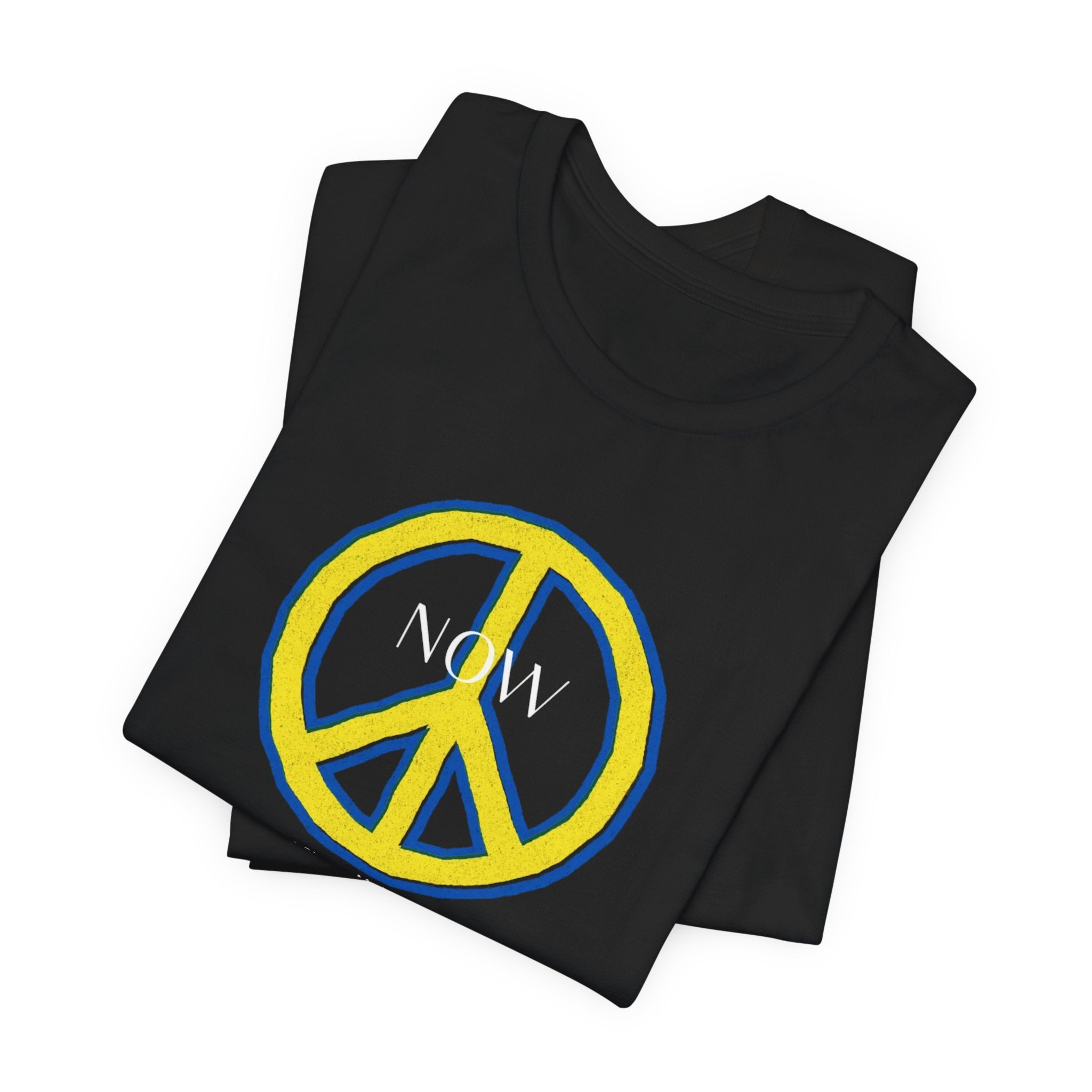 NOW Peace Sign T‑Shirt — Bold Yellow & Blue Peace Tee for Activists