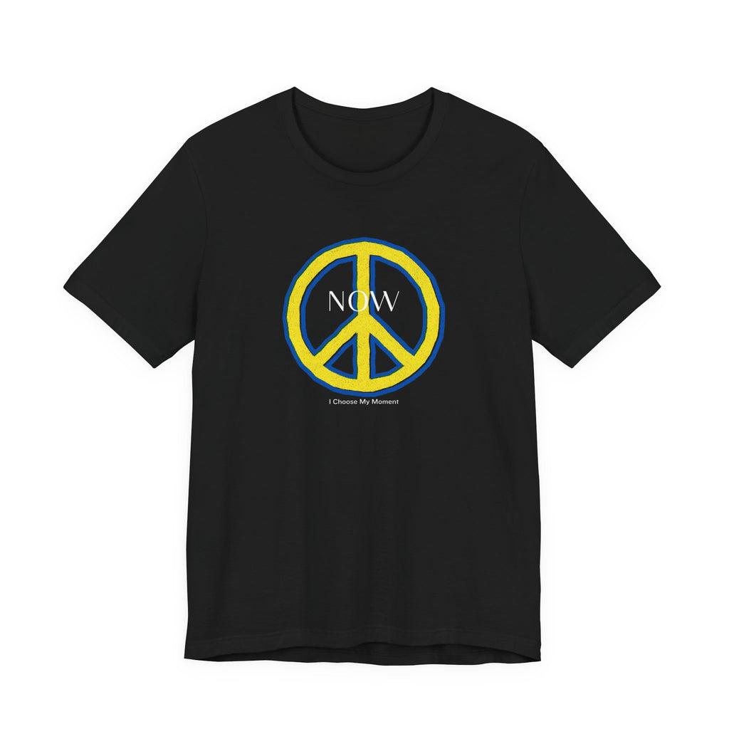 NOW Peace Sign T‑Shirt — Bold Yellow & Blue Peace Tee