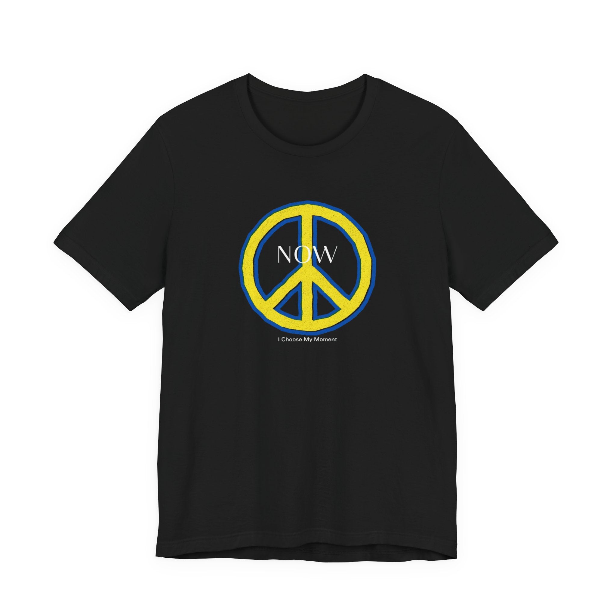 NOW Peace Sign T‑Shirt — Bold Yellow & Blue Peace Tee for Activists