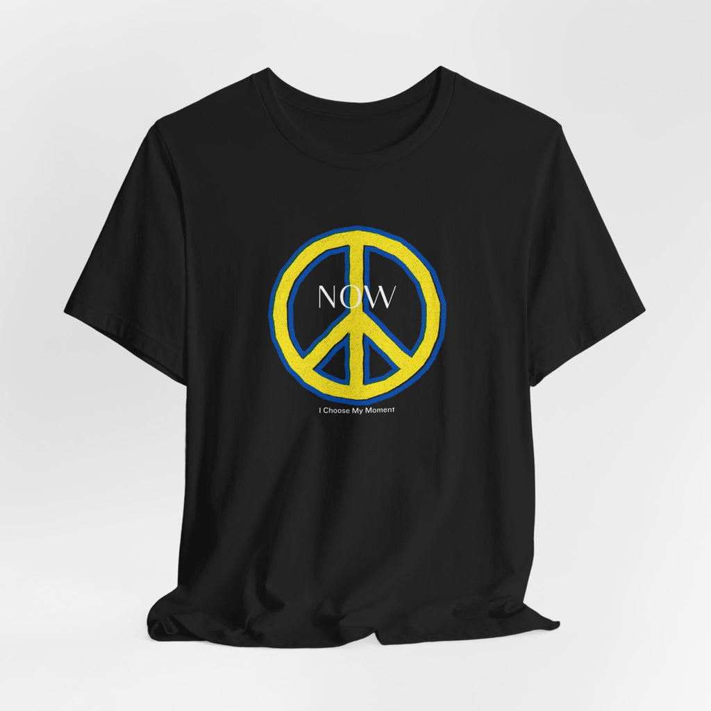 NOW Peace Sign T‑Shirt — Bold Yellow & Blue Peace Tee