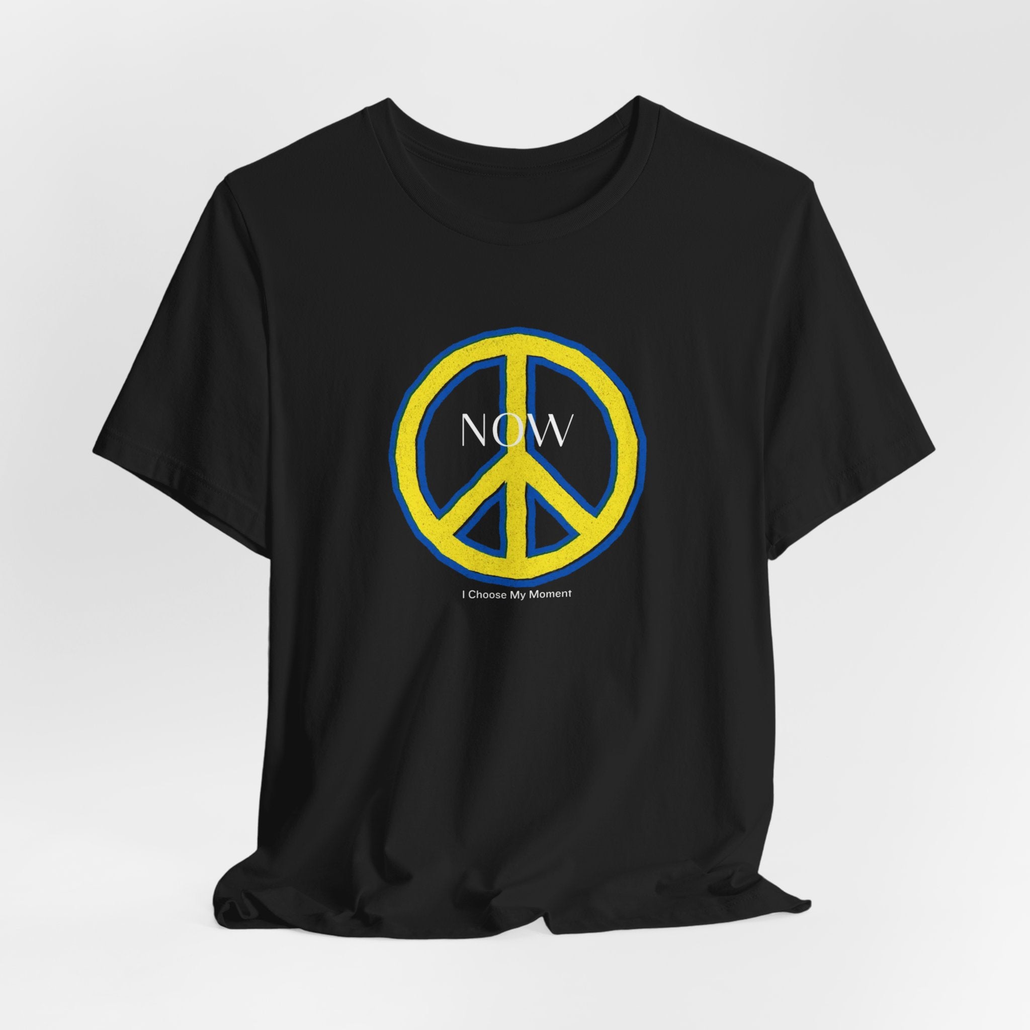 NOW Peace Sign T‑Shirt — Bold Yellow & Blue Peace Tee for Activists